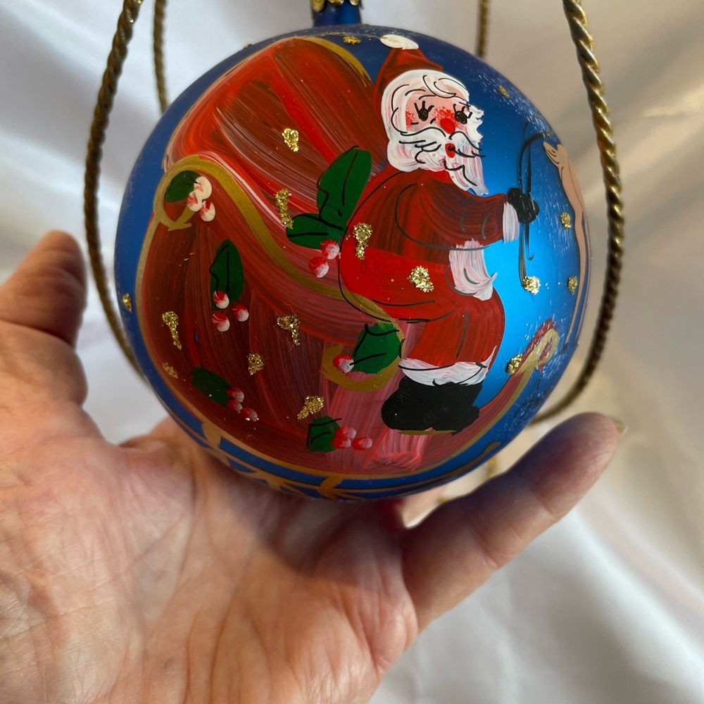 Vintage Hand Painted Blown Glass 5” Christmas Ornament Artist Signed 1999